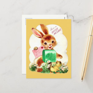 Postal Festiva conejo de mensajes vintage Happy Easter