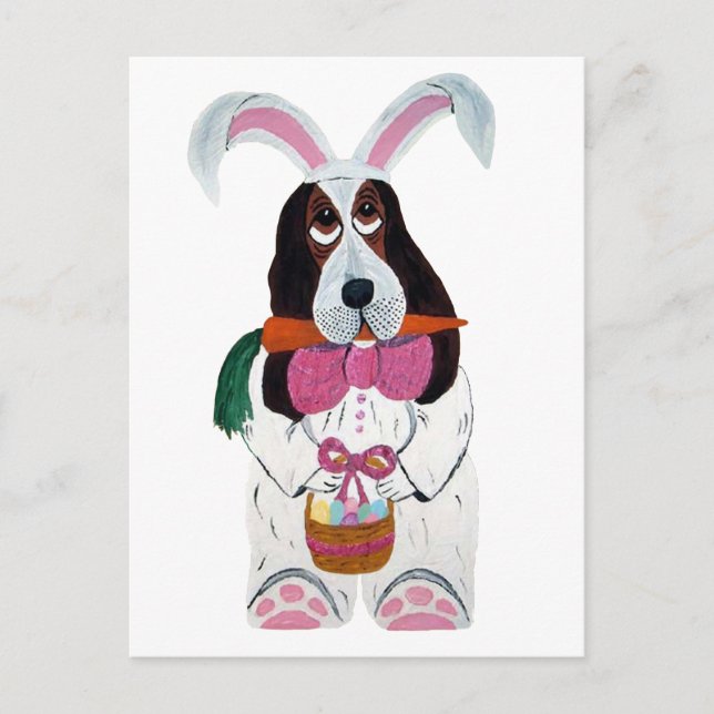 Postal Festiva Conejo de Pascua Basset Hound (Anverso)