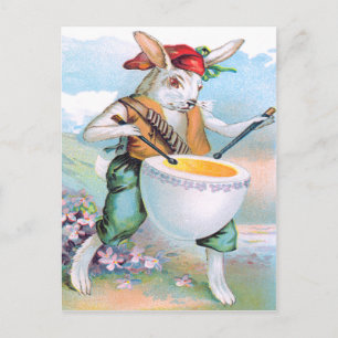 Postal Festiva Conejo de Pascua Batería Tambor Huevo