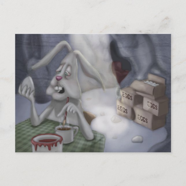 Postal Festiva Conejo de Pascua Cansado (Anverso)