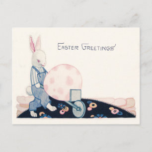 Postal Festiva Conejo de Pascua Carretilla de Granjero Huevo