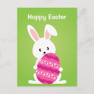 Postal Festiva Conejo de Pascua con Huevo de Pascua Rosa