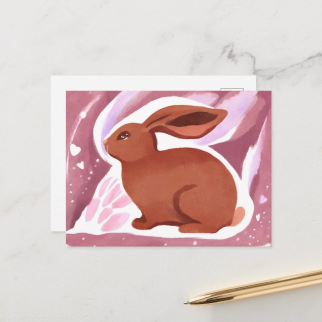 Postal Festiva Conejo de Pascua de Chocolate | Cute Pastel acuare (Anverso/Reverso In Situ)