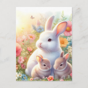 Postal Festiva Conejo de Pascua de primavera Familia Floral Jardí
