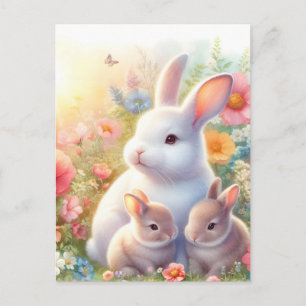 Postal Festiva Conejo de Pascua de primavera Familia Floral Jardí
