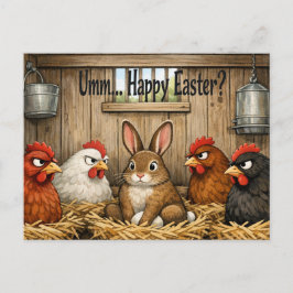 Postal Festiva Conejo de Pascua divertido en granja de pollos reg