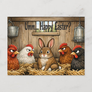 Postal Festiva Conejo de Pascua divertido en granja de pollos reg