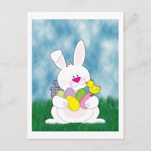 Postal Festiva Conejo de Pascua en la hierba