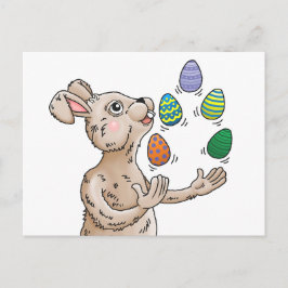 Postal Festiva Conejo de Pascua haciendo malabares