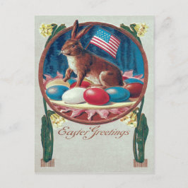 Postal Festiva Conejo de Pascua Huevo Coloreado Bandera Americana