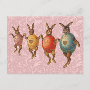 Postal Festiva Conejo de Pascua Huevos Bailando