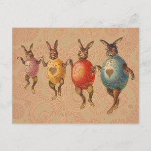 Postal Festiva Conejo de Pascua Huevos Bailando