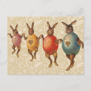 Postal Festiva Conejo de Pascua Huevos Bailando