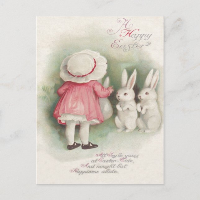 Postal Festiva Conejo de Pascua Niña (Anverso)