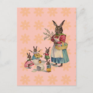 Postal Festiva Conejo de Pascua Pollo Conejo Huevos