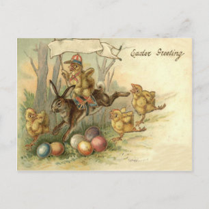 Postal Festiva Conejo de Pascua Pollo Huevo Pintado Bandera
