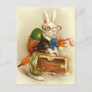 Postal Festiva Conejo de Pascua Vagabundo Traje de Maleta de Huev