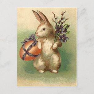 Postal Festiva Conejo de Pascua vintage Flores Huevo de Pascua