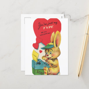 Postal Festiva Conejo de San Valentín de época