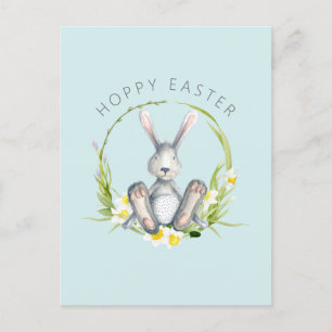 Postal Festiva Conejo en floral Wreath Easter Grey