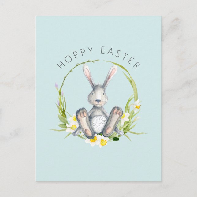 Postal Festiva Conejo en floral Wreath Easter Grey (Anverso)