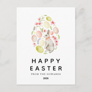 Postal Festiva Conejo floral simple moderno elegante Feliz Pasc