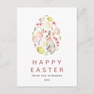Postal Festiva Conejo floral simple moderno elegante   Feliz Pasc