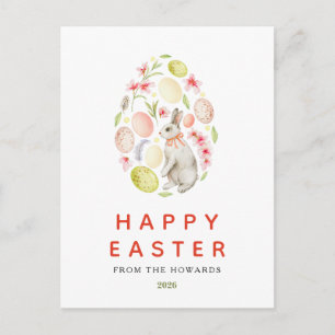 Postal Festiva Conejo floral simple moderno elegante   Feliz Pasc