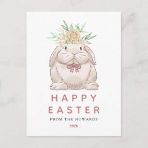 Postal Festiva Conejo floral simple moderno elegante Feliz Pasc