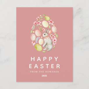 Postal Festiva Conejo floral simple moderno elegante   Feliz Pasc