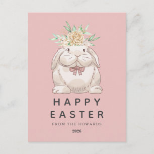 Postal Festiva Conejo floral simple moderno elegante   Feliz Pasc