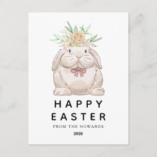 Postal Festiva Conejo floral simple moderno elegante Feliz Pasc