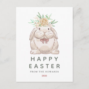 Postal Festiva Conejo floral simple moderno elegante   Feliz Pasc