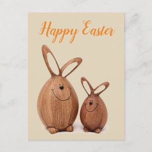 Postal Festiva Conejo lindo de Pascua de madera