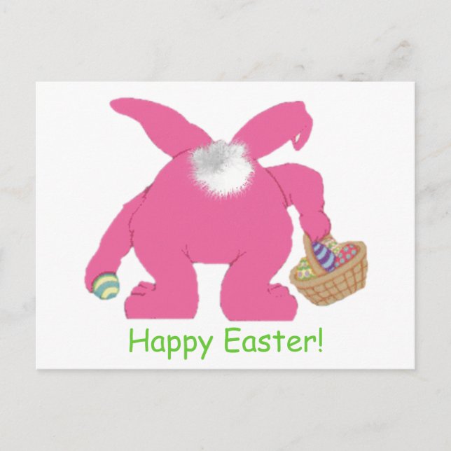 Postal Festiva Conejo rosa de Pascua (Anverso)