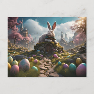 Postal Festiva Conejo y huevos de Pascua