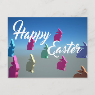 Postal Festiva Conejos 3D Felices Colores Pastel de Pascua