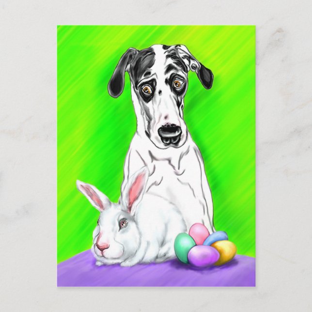 Postal Festiva ¡CONEJOS de great dane Pascua?! (Anverso)