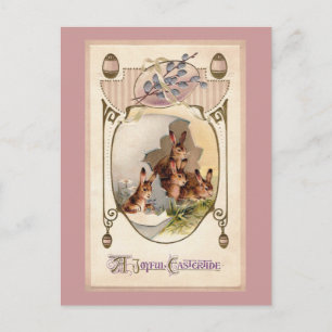 Postal Festiva Conejos de Nouveau del arte en el huevo de Pascua