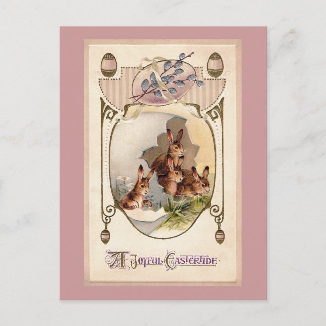 Postal Festiva Conejos de Nouveau del arte en el huevo de Pascua (Anverso)