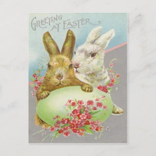 Postal Festiva Conejos de Pascua Antiguos con Huevo de Pascua Tar