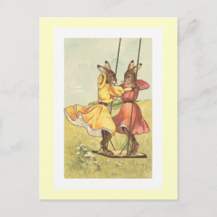 Postal Festiva "Conejos en vintage Pascua de un oscilación"