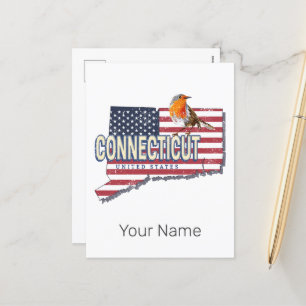 Postal Festiva Connecticut marca de mapas de estados retro de est