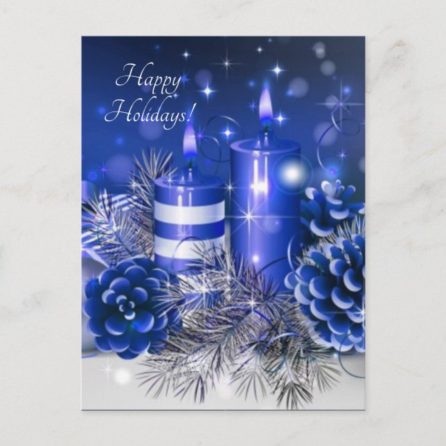 Postal Festiva conos de pino azules con velas (Anverso)