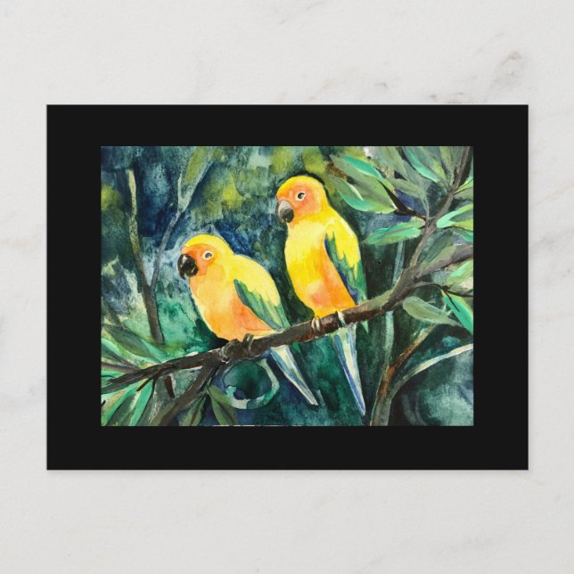 Postal Festiva Conos de sol amarillo, amigos pájaros (Anverso)