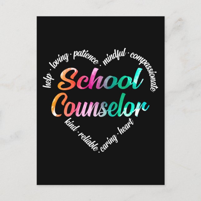 Postal Festiva Consejero escolar Corazón Word Nube acuarela (Anverso)