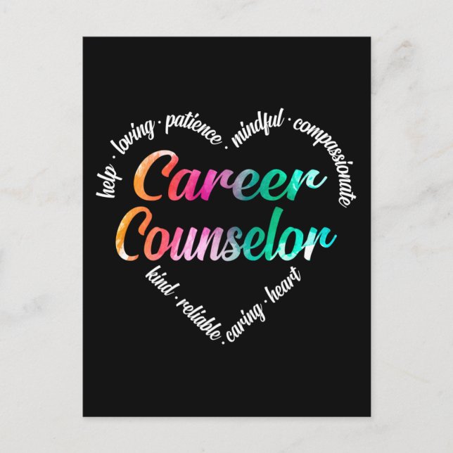 Postal Festiva Consejero profesional Corazón Word Nube Acuarela (Anverso)