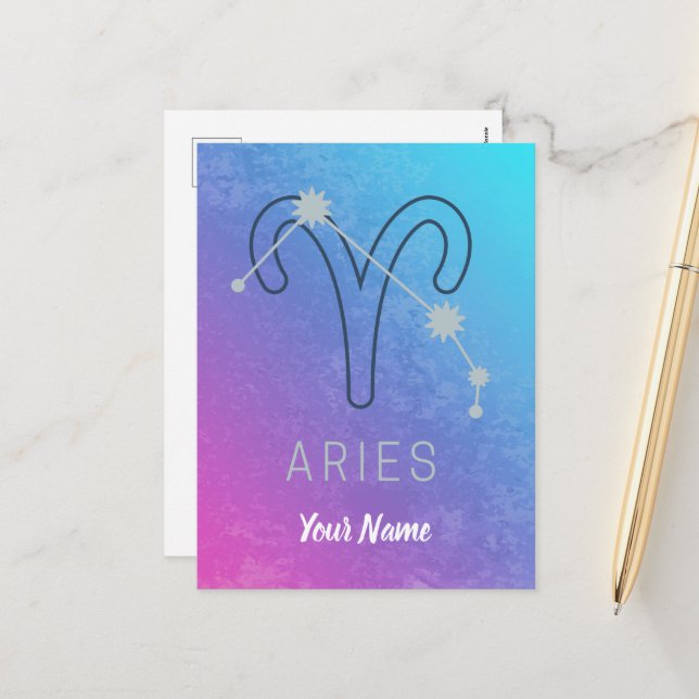 Postal Festiva Constelación de Aries Zodiac Star Sign Horoscope (Anverso/Reverso In Situ)