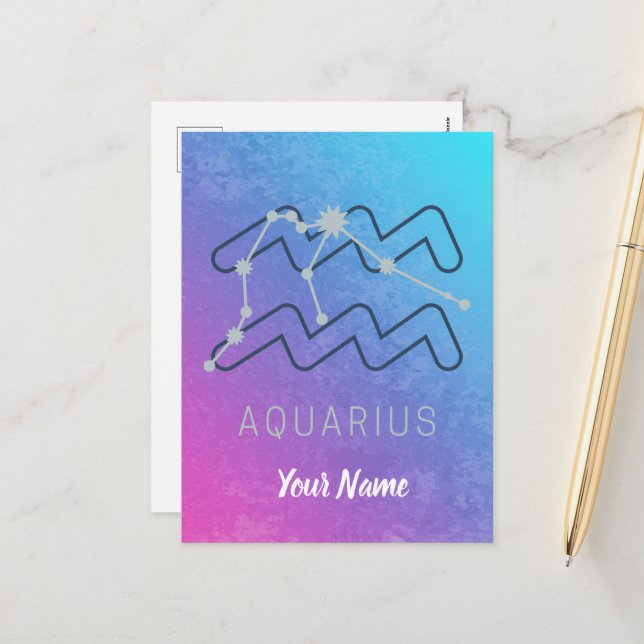 Postal Festiva Constelación de la estrella del Zodiaco Aquarius (Anverso/Reverso In Situ)