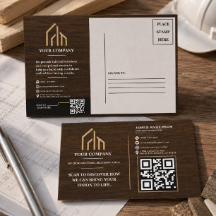 Postal Festiva Construcción de código QR de grano de madera moder